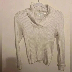 Pria Women's Size S Ribbed Cowl Neck Sweater Tan Long Sleeve